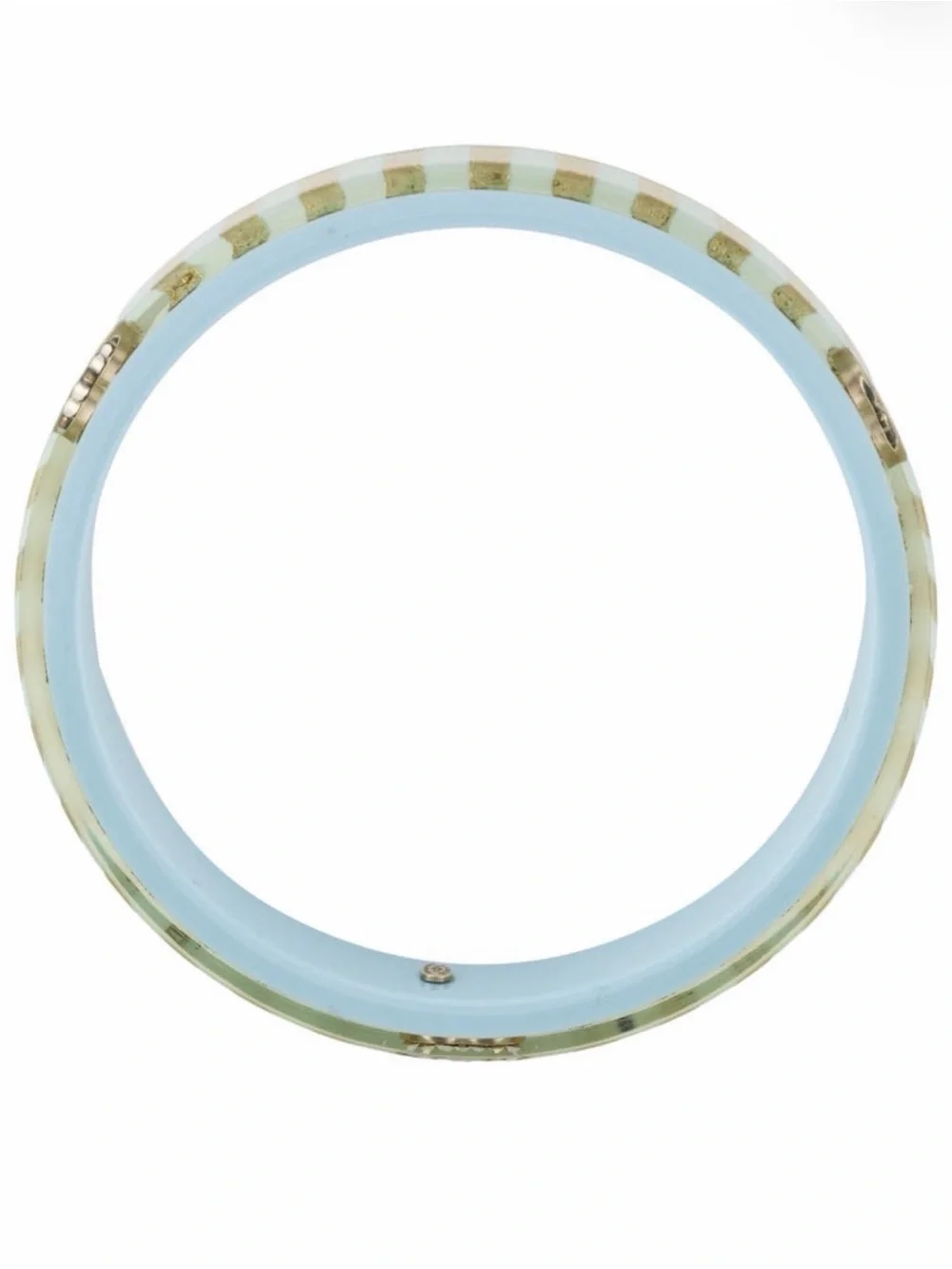 CHANEL Light Blue and Gold Striped Resin Bangle